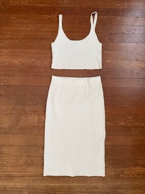 Leith Small Top Medium Bottom Neutral Cream Ribbed Knit Two Piece Set